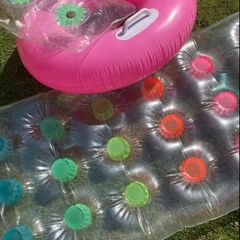 Pink Inflatable Ring with Handles & pool lounger + Pillow