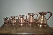 Stunning Set of 5 Vintage/Antique Copper Haystack Measuring Jugs Full Graduated Set