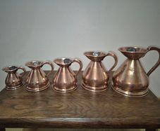 Stunning Set of 5 Vintage/Antique Copper Haystack Measuring Jugs Full Graduated Set
