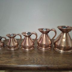 Stunning Set of 5 Vintage/Antique Copper Haystack Measuring Jugs Full Graduated Set