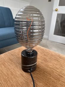 Modern Marble Base Table Lamp with Ribbed Glass Shade