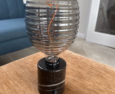 Modern Marble Base Table Lamp with Ribbed Glass Shade