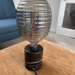 Modern Marble Base Table Lamp with Ribbed Glass Shade