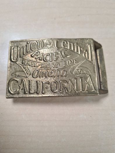 Vintage Brass Belt Buckle Union Central Pacific Railroad Omaha California
