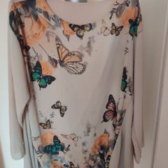 Beige butterflies lovely blouse size UK16 EU44 Postage included