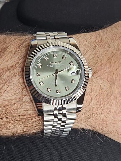 Seiko MOD Datejust Sunburst Diamond Dial Green