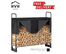 4.3FT Outdoor Firewood Rack with Cover, 52x14.2x46.1 in, Heavy Duty Firewood Holder & 600D Oxford Waterproof Cover for Fireplace, Patio, Indoor/Outdoor Log Storage Rack for 1/4 Cord of Firewood