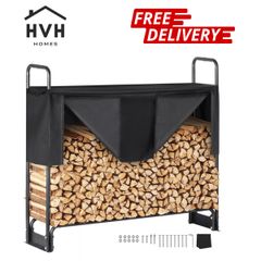 4.3FT Outdoor Firewood Rack with Cover, 52x14.2x46.1 in, Heavy Duty Firewood Holder & 600D Oxford Waterproof Cover for Fireplace, Patio, Indoor/Outdoor Log Storage Rack for 1/4 Cord of Firewood