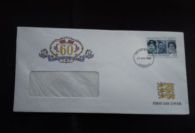 Great Britain Stamps : Her Majesty The Queen 60th Birthday - Windowed Envelope , First Day Cover - 1986