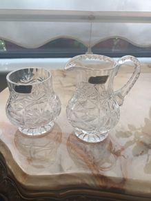 Vintage Hand Cut Lead Crystal Sugar Bowl and Milk Jug Set