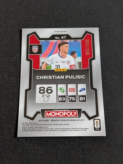 Monopoly Prizm Fifa World Cup 2026 Christian Pulisic Gold big money shimmer 006/500