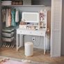 Dressing Table with Adjustable LED Mirror, Toilet Table with 4 Fabric Drawers, Dressing Table with Built-in USB Port, White Makeup Table 100 x 40 x 140 cm Image 7