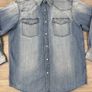 Vintage Carhartt Pearl Snap Button Heavyweight Denim Shirt Mens Large Image 2