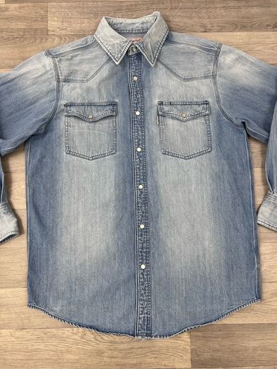 Vintage Carhartt Pearl Snap Button Heavyweight Denim Shirt Mens Large
