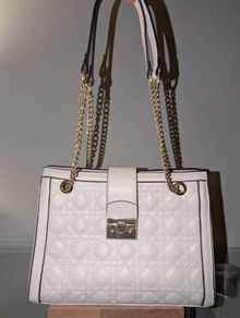 Cream Quilted Handbag with Gold Chain Handles
