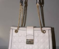 Cream Quilted Handbag with Gold Chain Handles