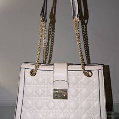 Cream Quilted Handbag with Gold Chain Handles