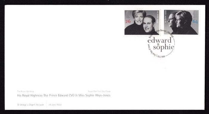 1999 Great Britain Royal Wedding His Royal Highness The Prince Edward CVO and Miss Sophie Rhyss-Jones Commemorative Stamps Royal Mail Addressed First Day Cover (FDC)