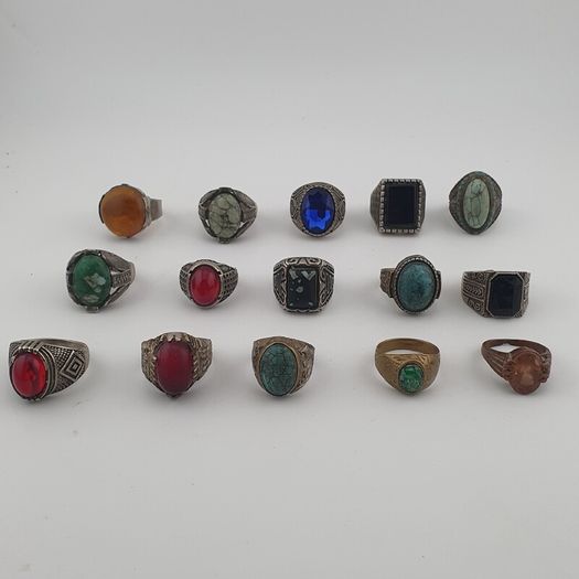 Traditional Ring Collection Lot of 15 Rustic Brass Jewellery Pieces