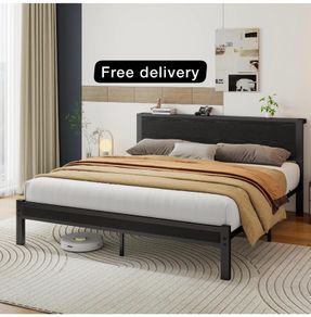 King Size Bed Frame with Wooden Storage Headboard