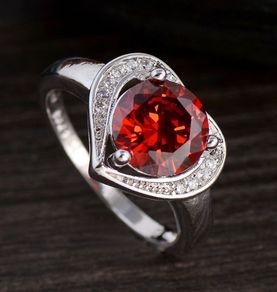 Red Heart CZ Crystal Ring