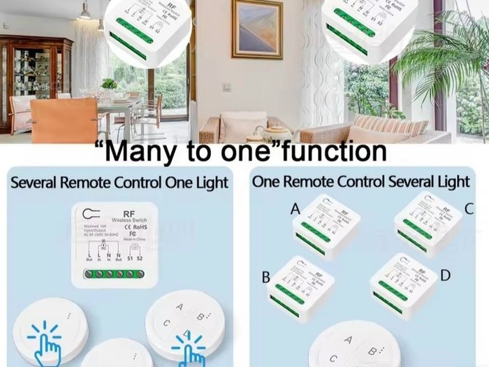 Remote Control Light Switch 220V 110V 16A 2-Way Control Module with Round Button Wall Panel Switch f