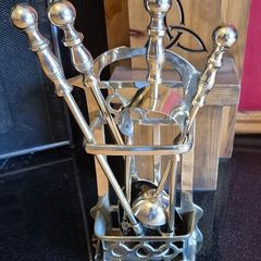 Vintage Solid Brass Fireplace Companion Set  5 Piece