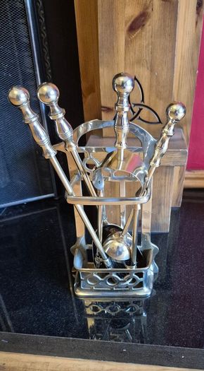 Vintage Solid Brass Fireplace Companion Set  5 Piece