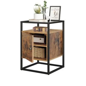 Glass Table with Cabinet Sturdy Bedside Table  Tempered Glass, Easy Assembly and Industrial Design