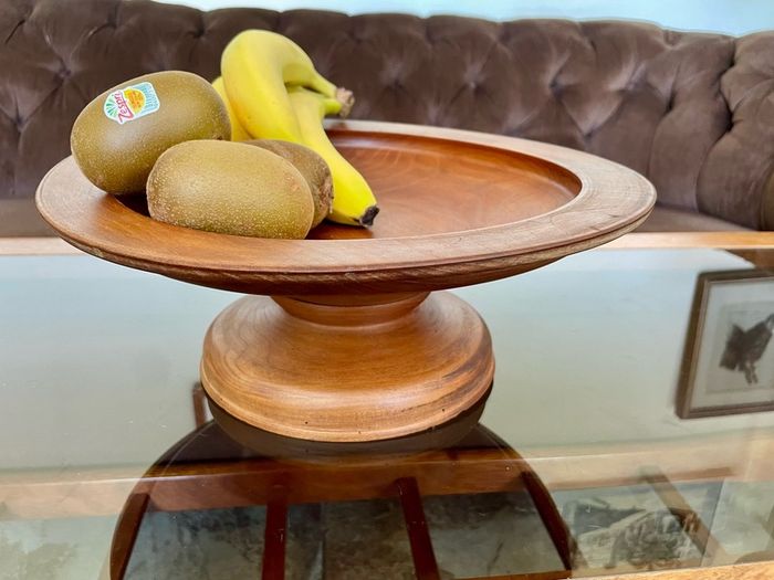 Vintage MCM Wood Fruit Pedestal Bowl Tazza