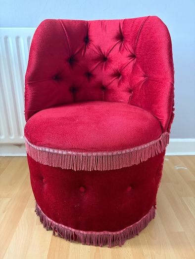 Vintage Red Velvet Button Back Boudoir Chair