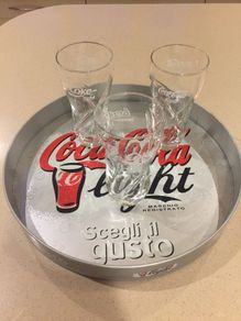 Coca Cola Light Set Tray + 3 Glasses