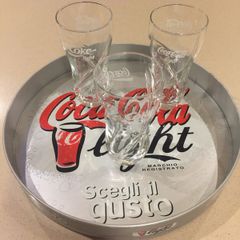 Coca Cola Light Set Tray + 3 Glasses