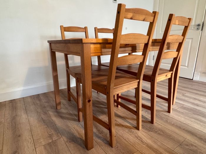 Solid Pine Wood Dining Table & 4 Chairs