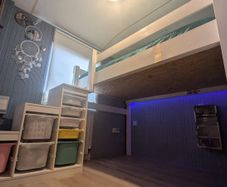 Custom Timber Small Double Loft Bed (120cm) with IKEA Trofast Storage Stairs & Mattress