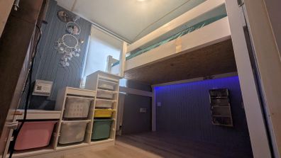 Custom Timber Small Double Loft Bed (120cm) with IKEA Trofast Storage Stairs & Mattress