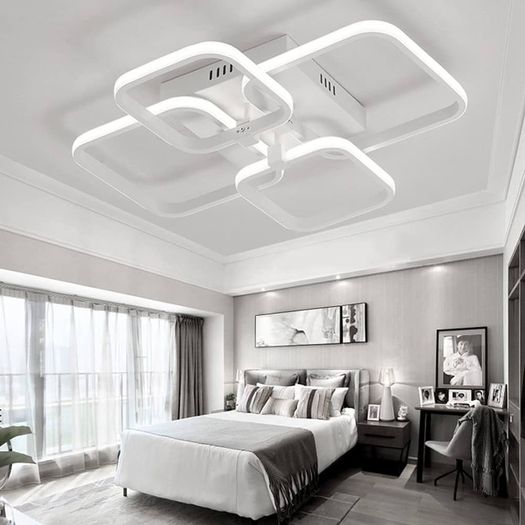FLASH SALE Modern LED Ceiling Light with 4 White Squares, 60W Flush Mount Pendant Light, Acrylic Chandelier for Living Room Bedroom Dining Room, 6000K Cool White Light