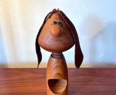 Mid Century Wood & Suede Nutcracker, Vintage Scandinavian