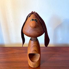 Mid Century Wood & Suede Nutcracker, Vintage Scandinavian