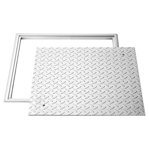 Manhole Cover with Frame, 600 x 600mm Square Septic Tank Lid with Base, Heavy-Duty Slip-Resistant Carbon Steel Drain Channel Inspection