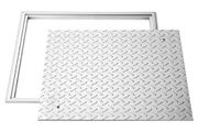 Manhole Cover with Frame, 600 x 600mm Square Septic Tank Lid with Base, Heavy-Duty Slip-Resistant Carbon Steel Drain Channel Inspection