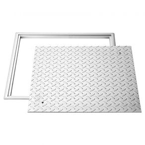 Manhole Cover with Frame, 600 x 600mm Square Septic Tank Lid with Base, Heavy-Duty Slip-Resistant Carbon Steel Drain Channel Inspection