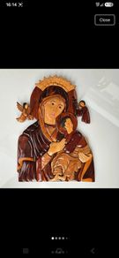 Vintage Handcrafted Wood Intarsia Wall Plaque | Madonna & Child Religious Art Icon