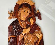 Vintage Handcrafted Wood Intarsia Wall Plaque | Madonna & Child Religious Art Icon
