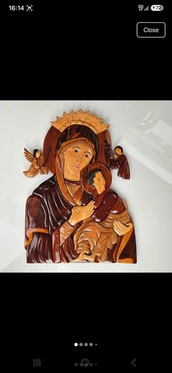 Vintage Handcrafted Wood Intarsia Wall Plaque | Madonna & Child Religious Art Icon