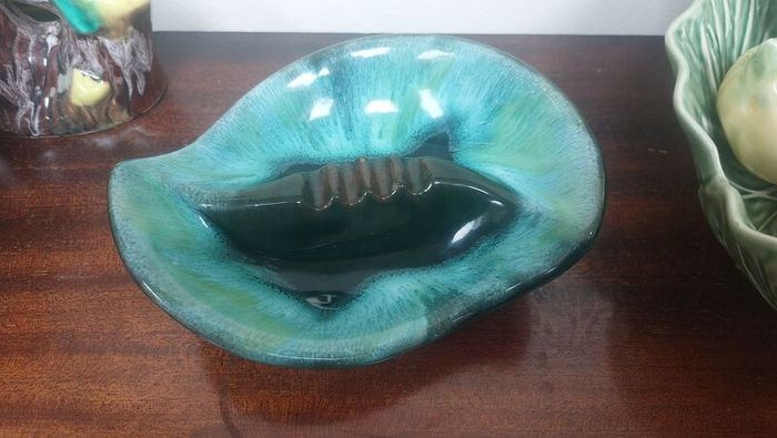 Stunning Vintage Mid Century Modern Ceramic Ashtray in the Most Amazing Turquoise Green and Brown Glaze, Grand River Pottery, Fergus, Canada- A Tobacciana Collector's Dream Piece!