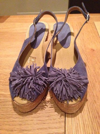 Navy Faux Suede Peep Toe Wedge Size 5