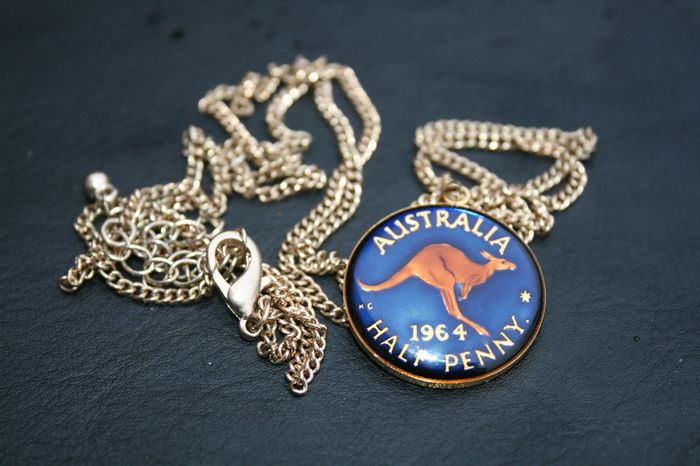 Vintage 1964 Threepenny - Enamelled Coin Necklace