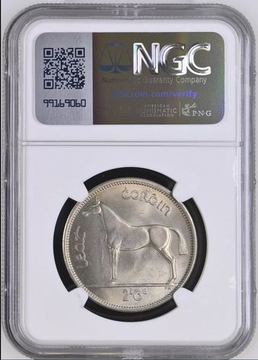 Ireland 1954 | Half Crown | Irish 2s6d | Horse | KM.16a | MS65