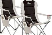 FREE SHIPPING 2 Padded Camping Chairs - Set of 2 Deluxe Folding Chairs with Cup Holder and Side Pockets, Holds up to 120kg - Lightweight 3.3kg per Chair